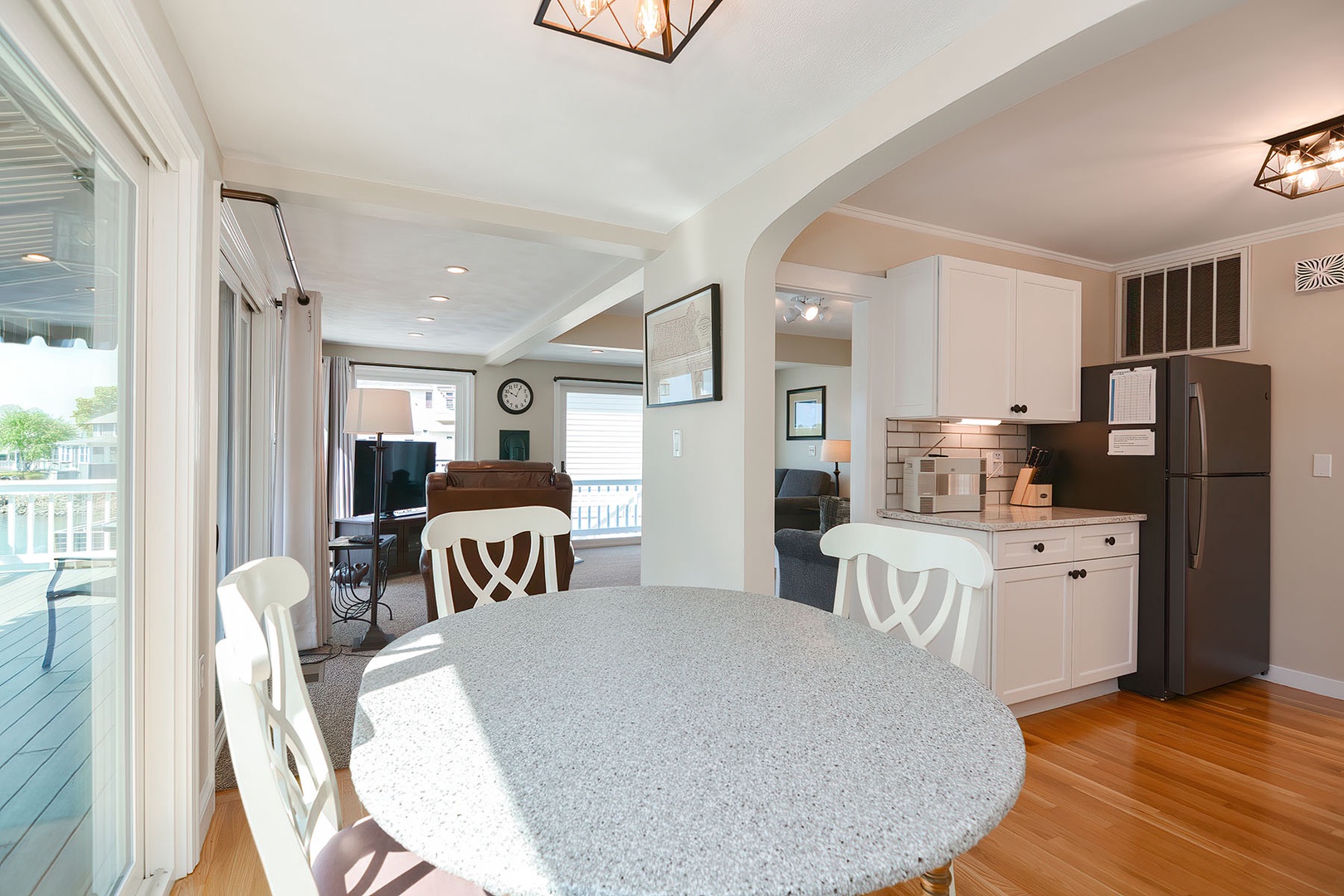 Dining table with views of the Crane River comfortably seats up to four.