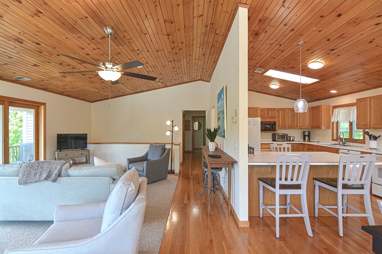 Corner view of the living room and dining area.