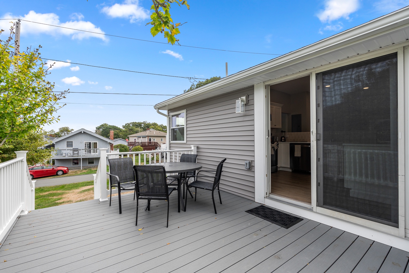 The outdoor deck with easy entry into the house.
