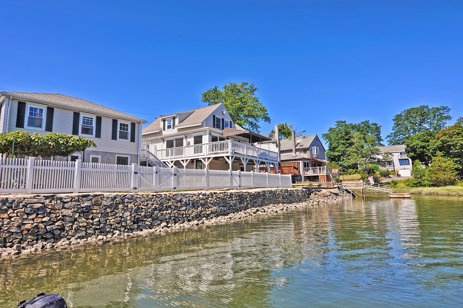 View of the house (with the awning) from the river.