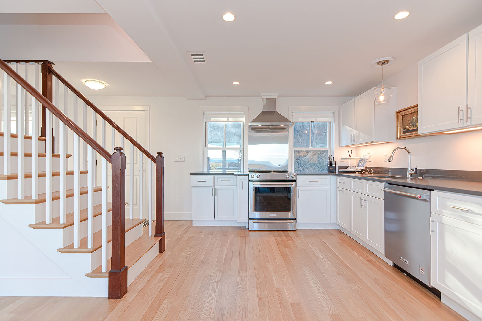 Spacious kitchen with oven and