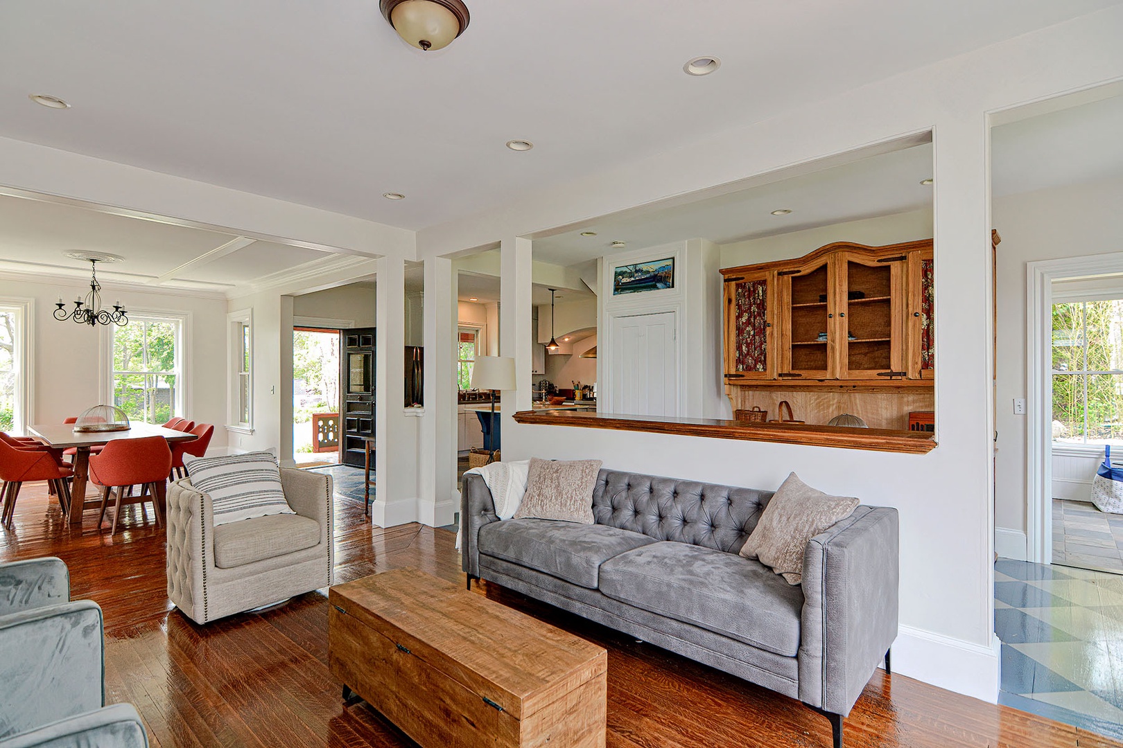 Living room with a bar for extra seating