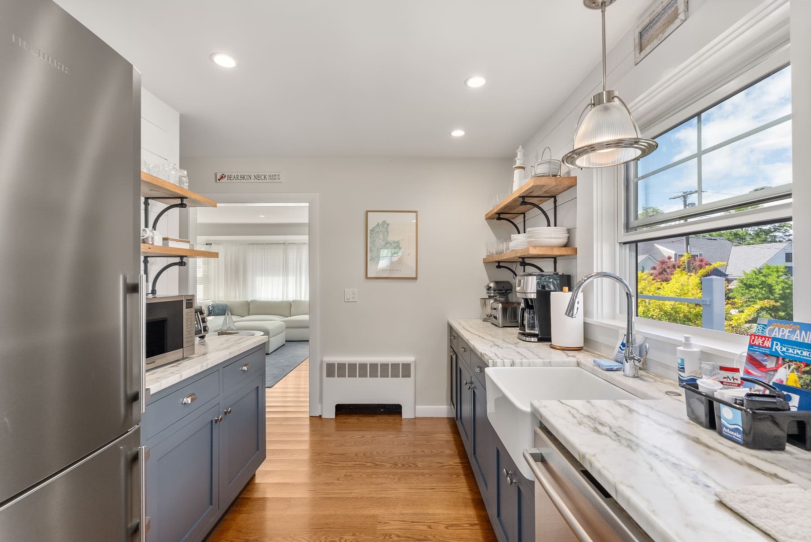 The kitchen is has plenty of counter space and storage.