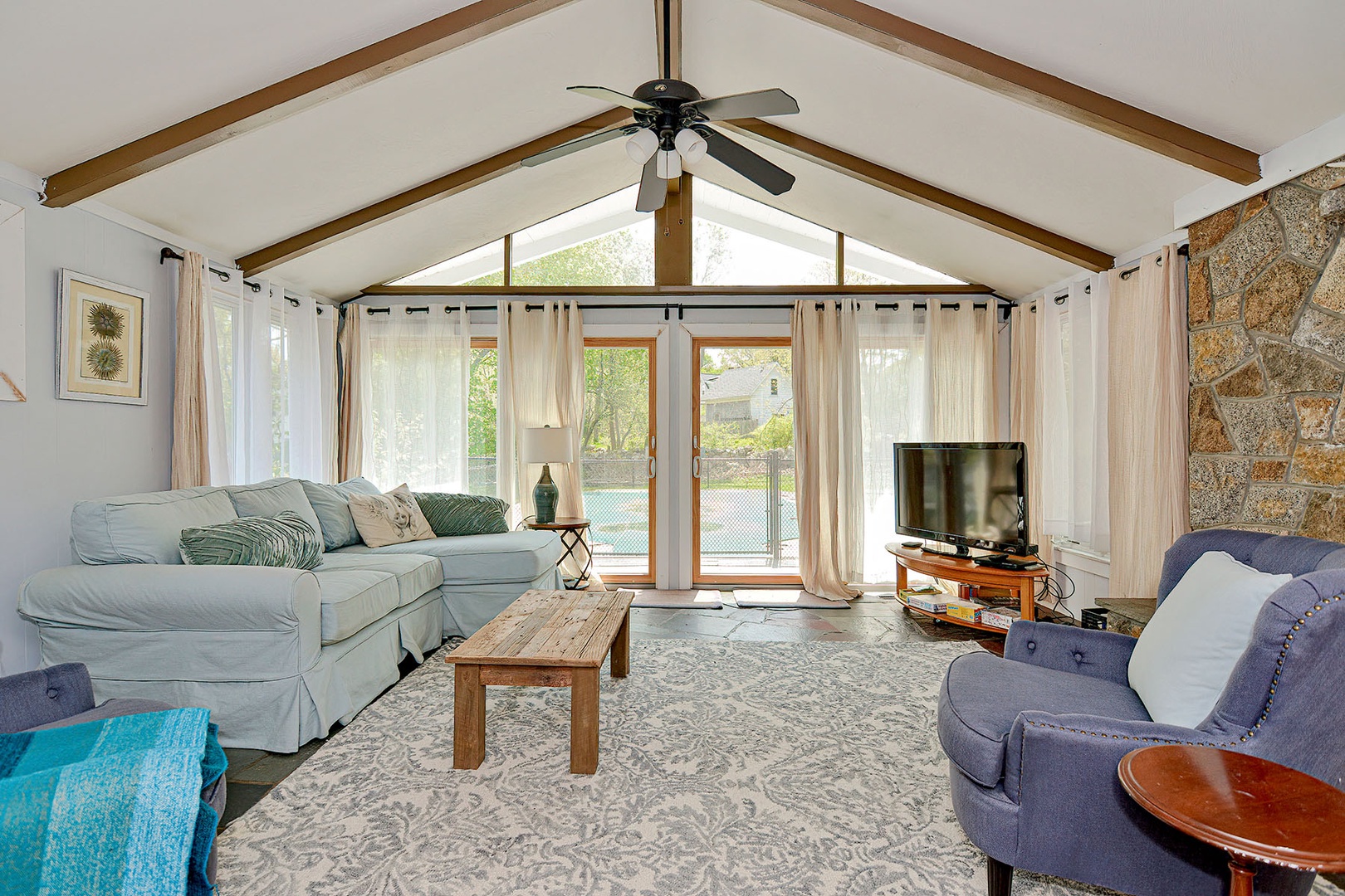 Living room overlooking the pool