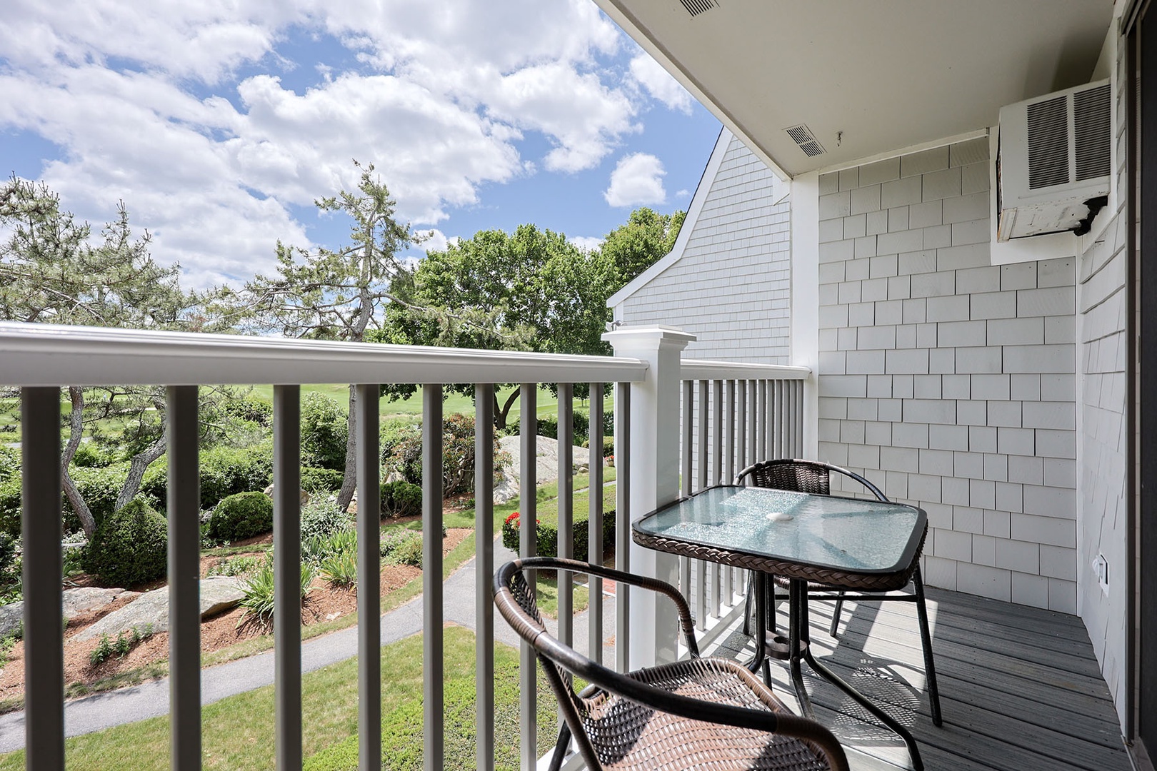 Private balcony with beautiful views of Bass Rocks Golf Club.