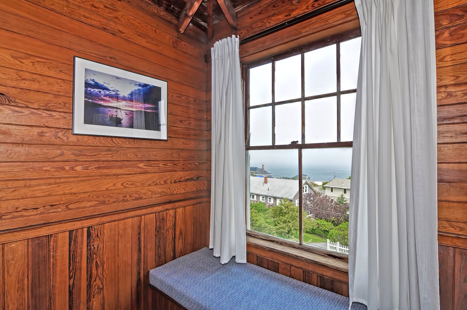 The window seat in the Blue Room offers stunning water views.