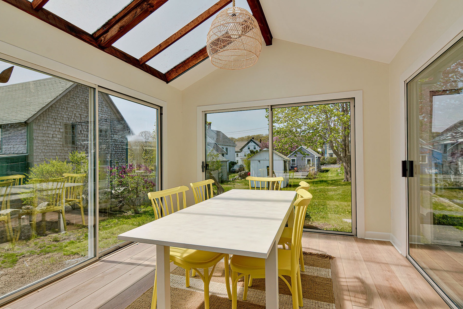 The dining room is on the sun porch