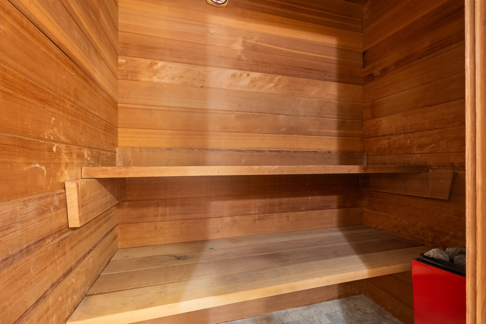 The sauna in the en-suite primary bathroom.