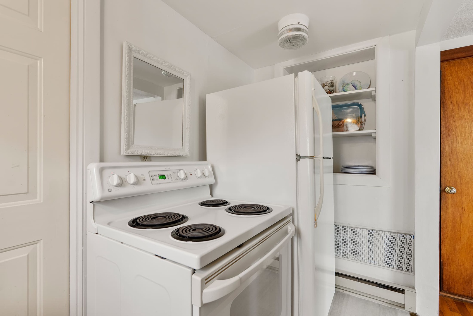 An efficient galley kitchen.