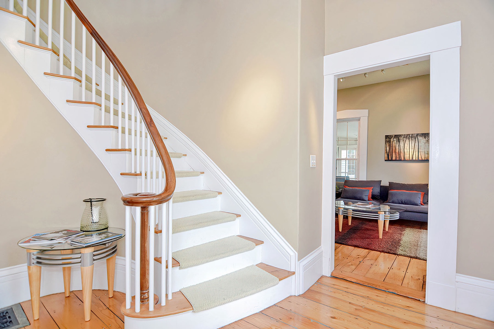 Main staircase looking toward the sitting room.