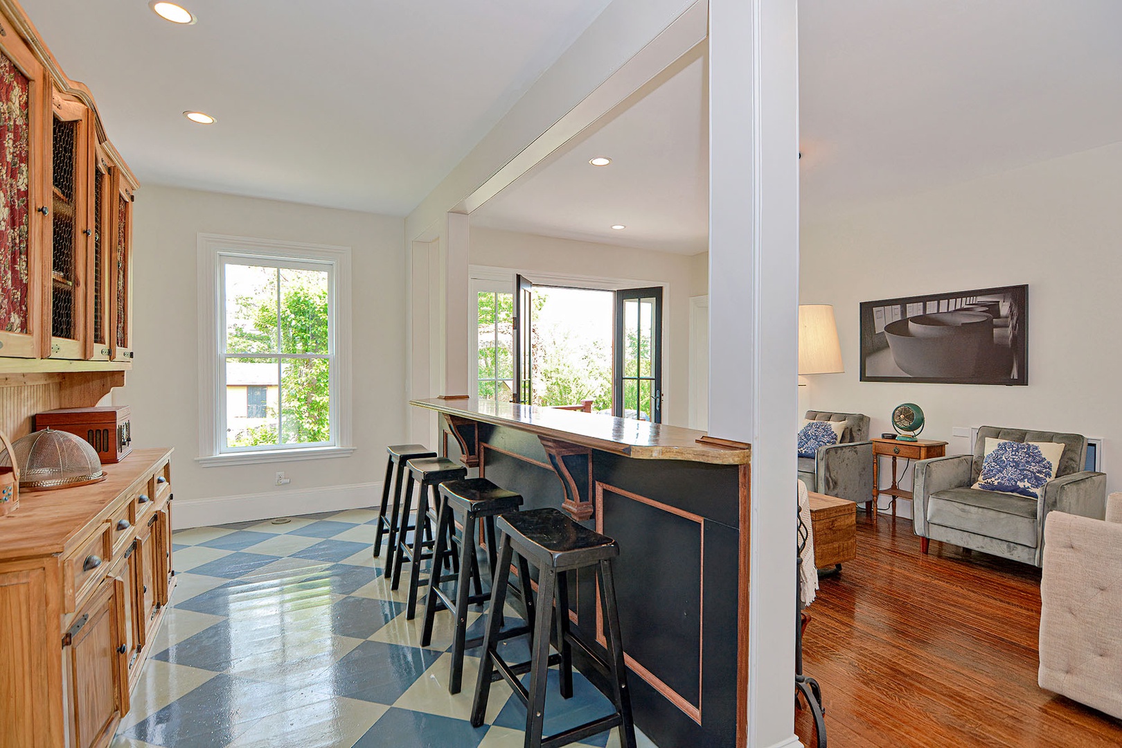 Bar seating in the common area