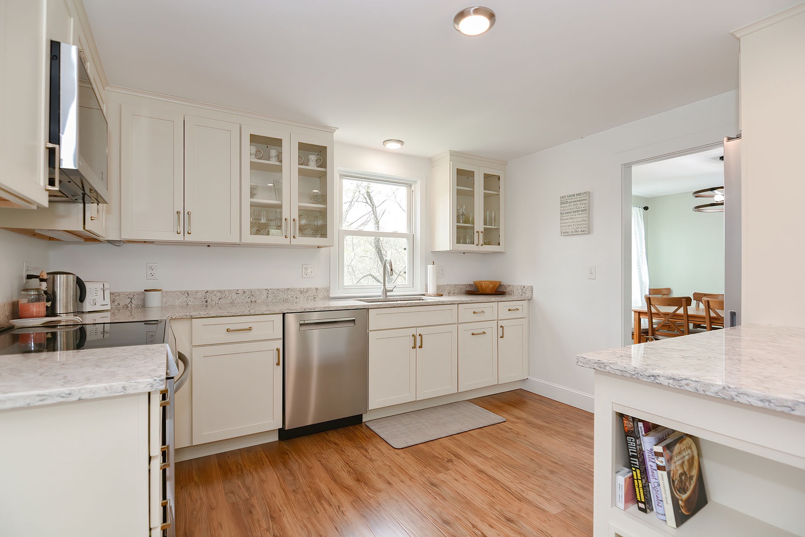 There's plenty of counter space in the kitchen.