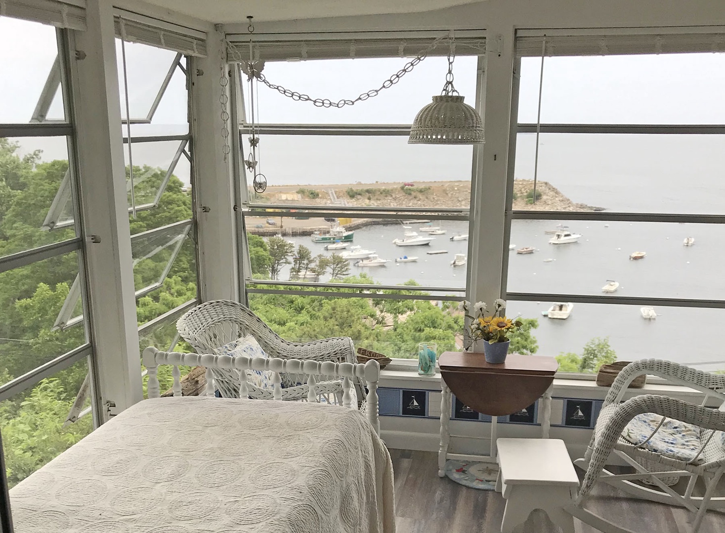 Enjoy the water view of the cove from the seasonal porch.