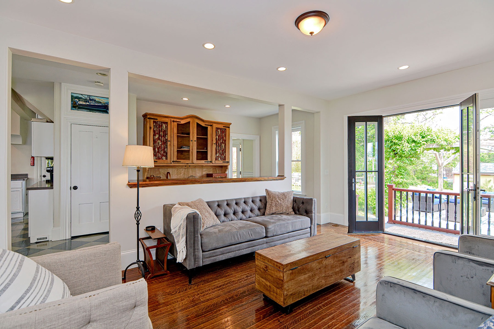 Living room with a bar for extra seating