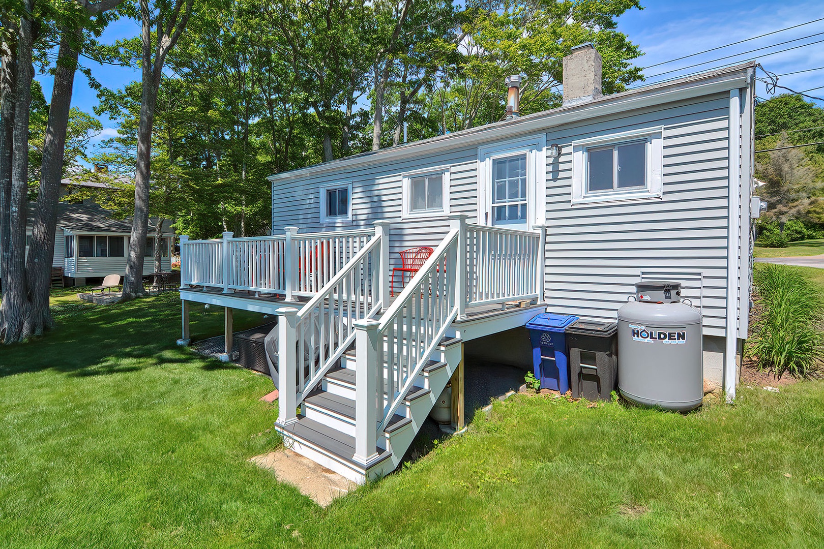 The back deck was recently updated.