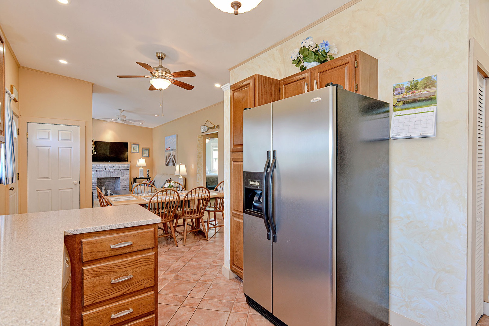 Spacious fridge with built-in water and ice dispenser.
