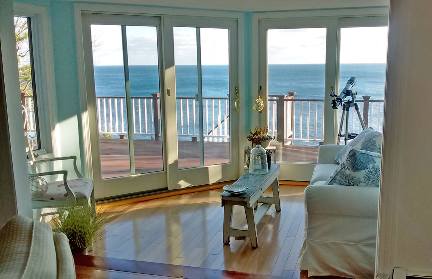 The sun room has a stunning view.