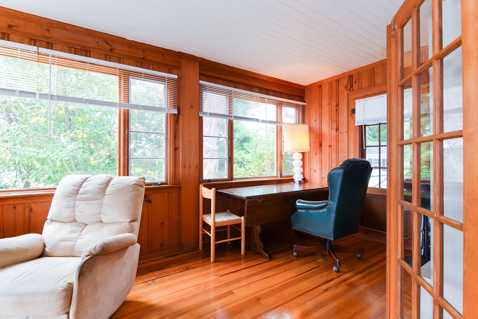 The den includes a work space.