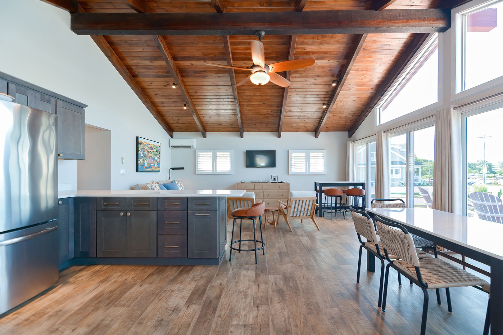 Open view of the living room from the kitchen.