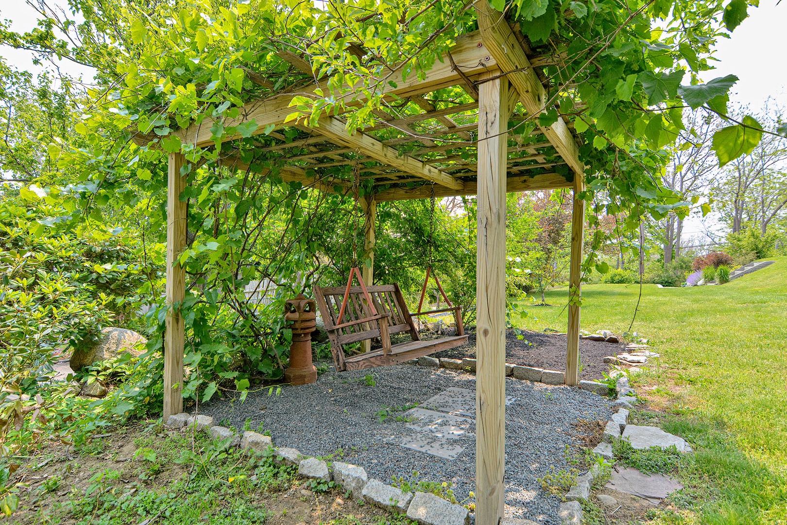 Swing bench in the back yard