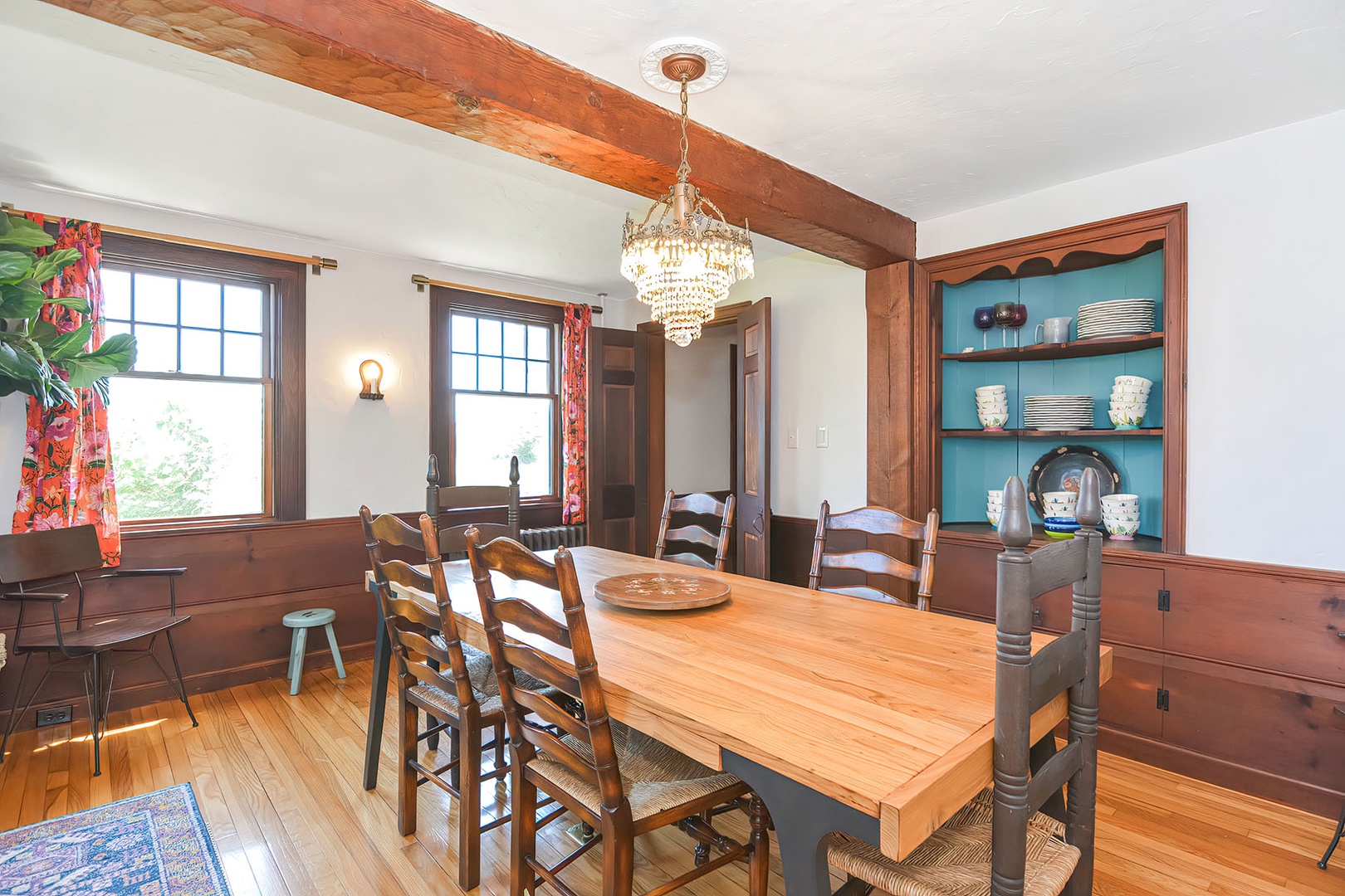 The dining room seats 8 and has water views.