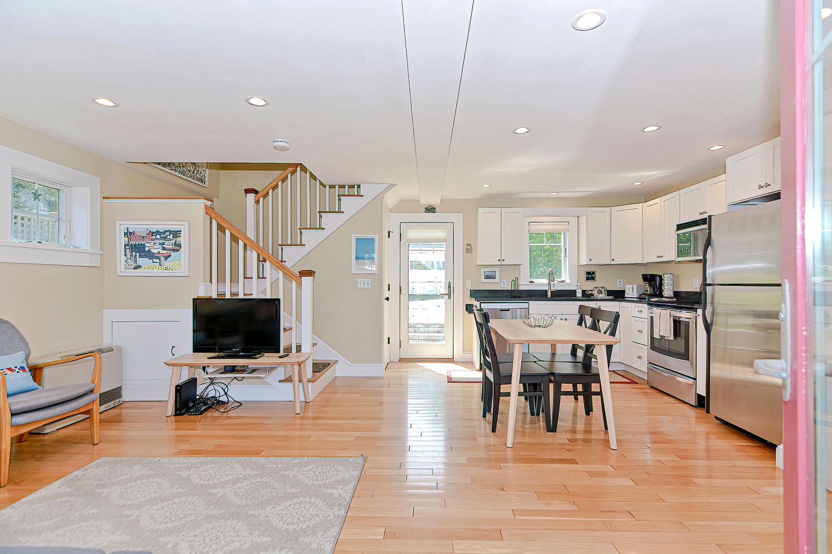 The main level features an open floor living and dining area.