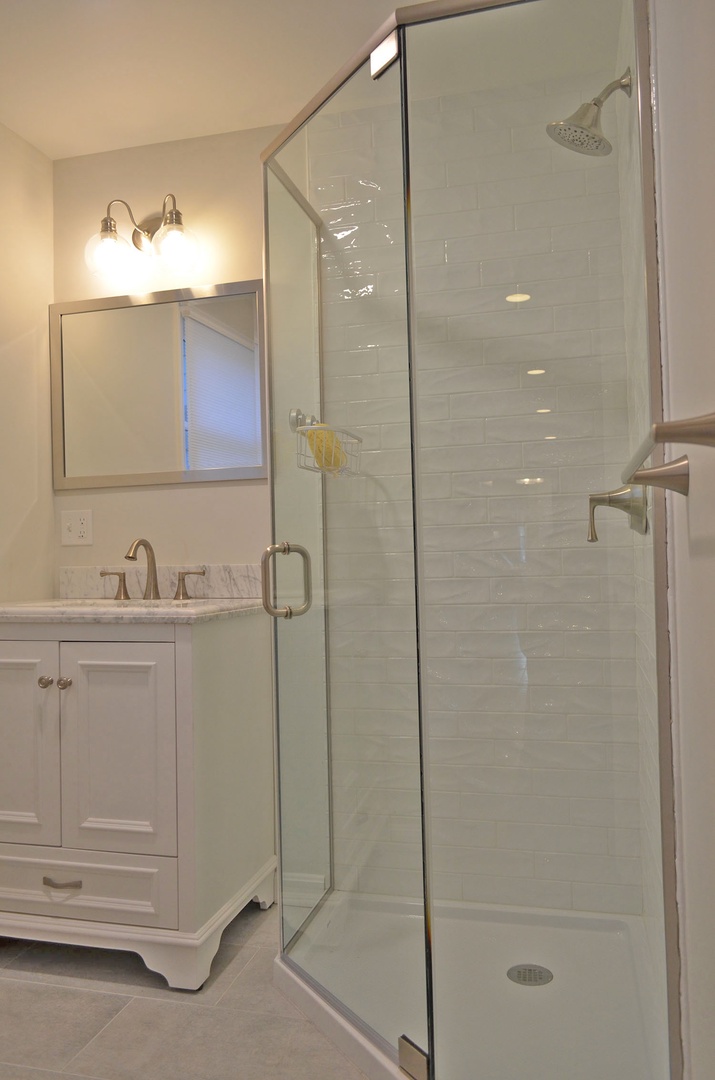 The main-floor bath has a walk-in shower.