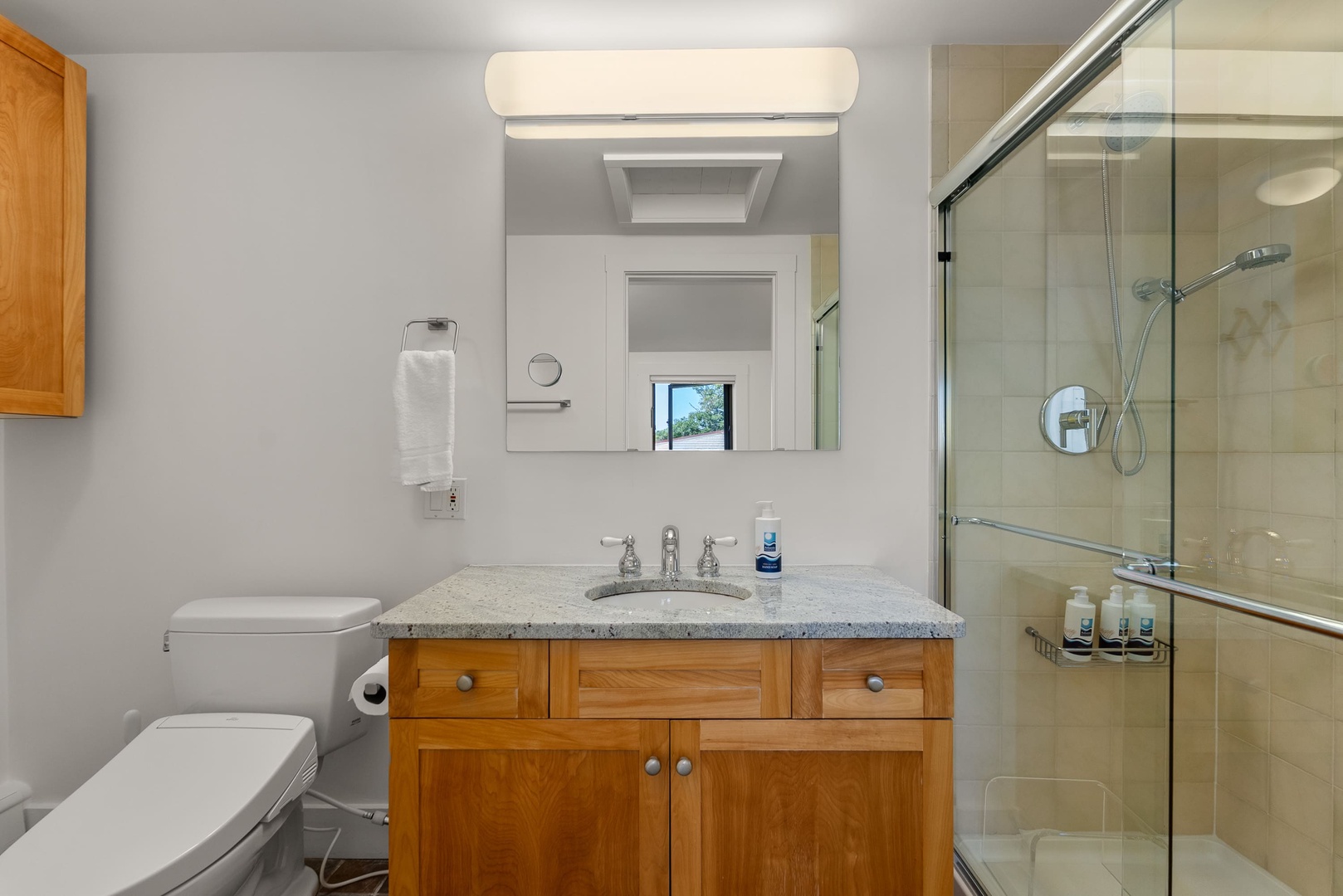 The full-bathroom on the second floor, includes an extra sink.