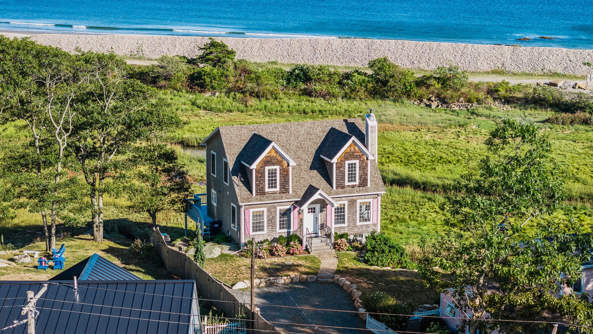 Aerial view of the front of the house.