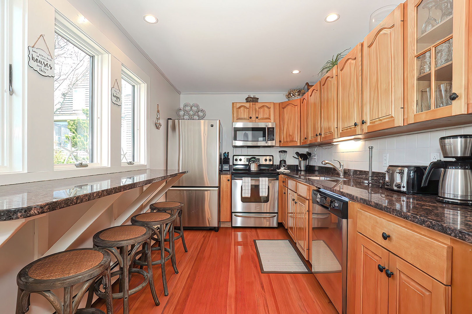 There's room to eat in the kitchen or chat during meal prep.