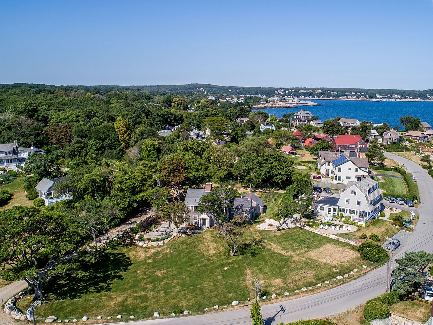 Front exterior of the home, aerial view.