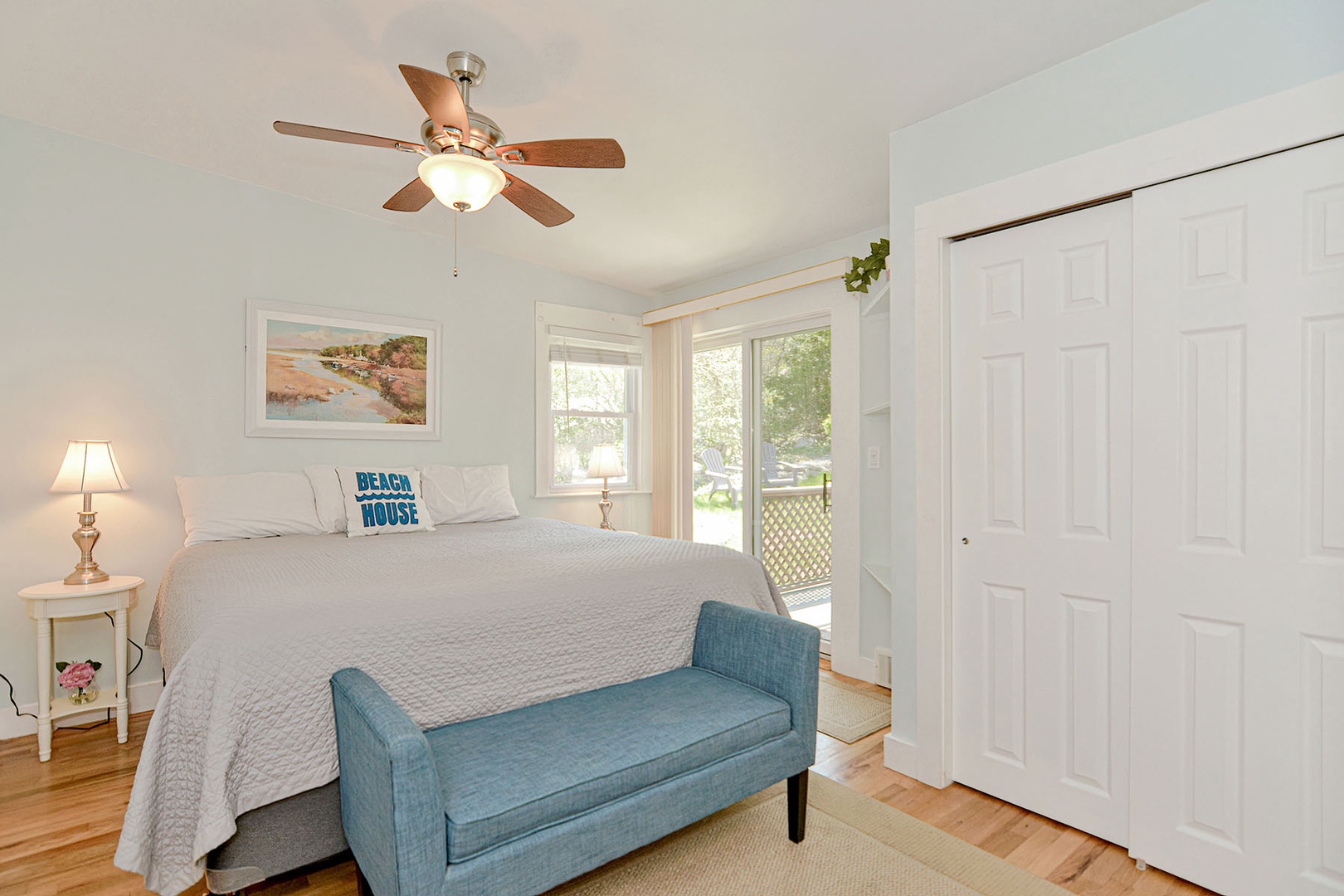 The primary bedroom with a king bed.