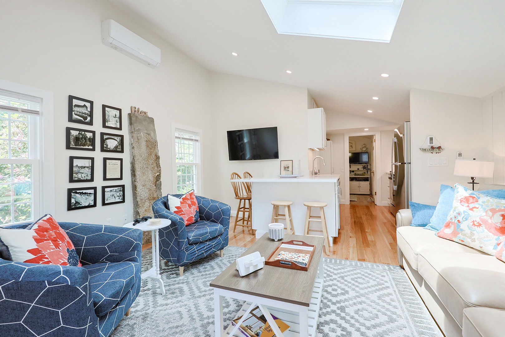 A skylight brings plenty of light into the cottage.