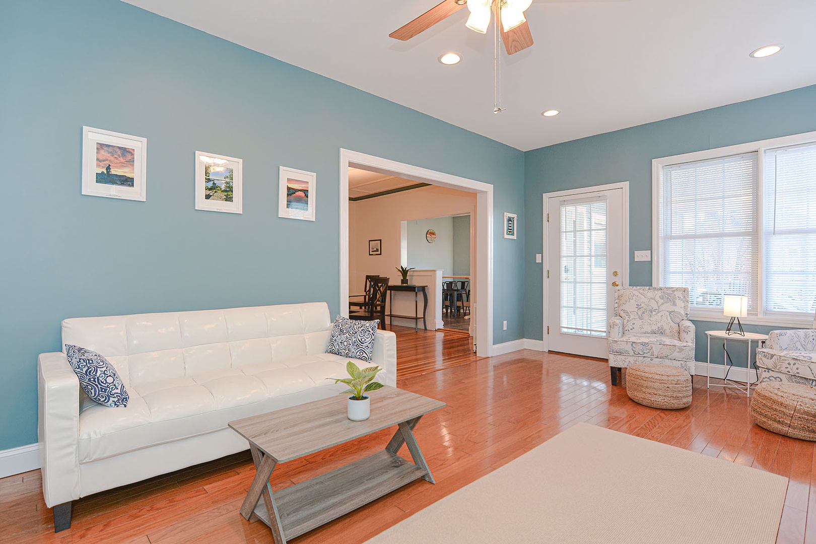 The home is decorated in soothing coastal hues.