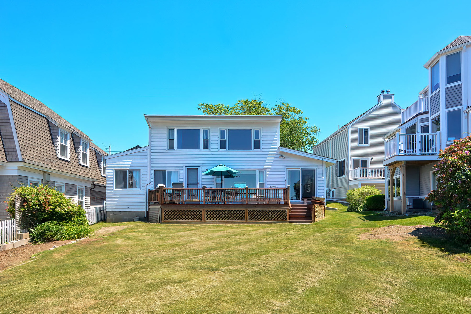 Deck and back yard.