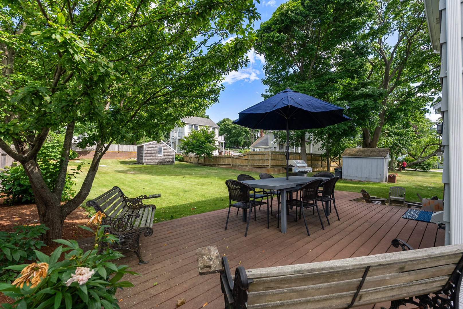 Relax and unwind in your tranquil patio in the backyard.