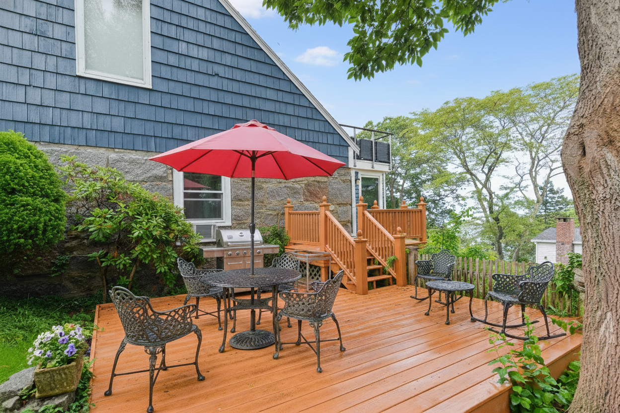 The deck with tables and chairs