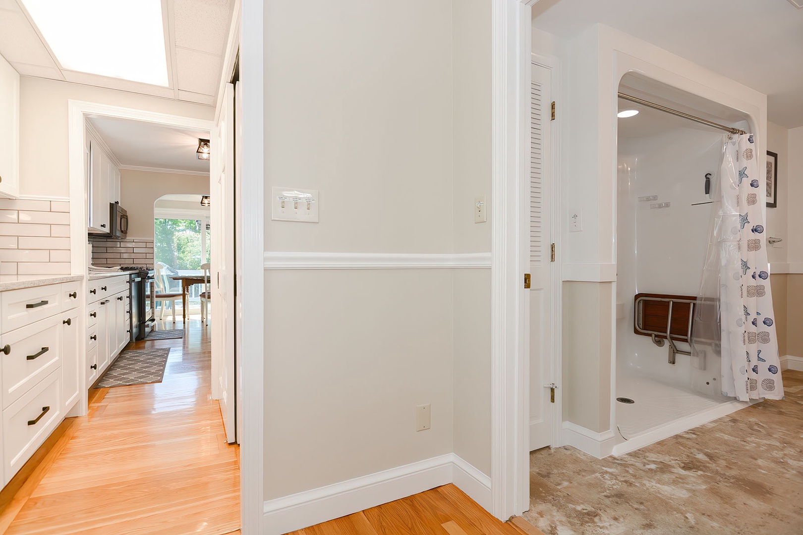 The ground floor bathroom is located just off the kitchen.