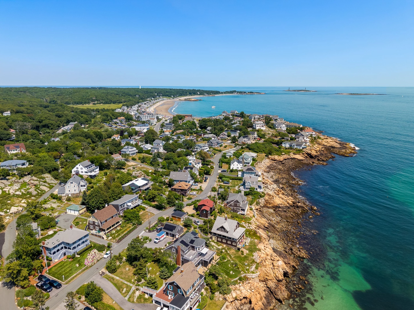 Aerial view of the house and the Atlantic.