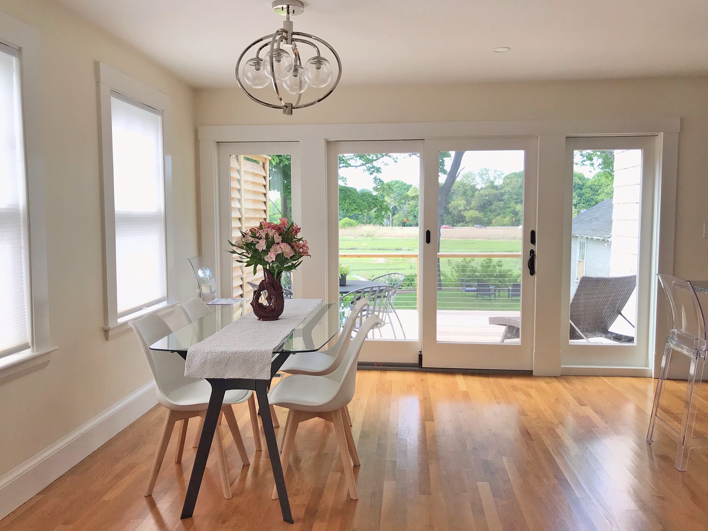 The dining table seats up to 4.