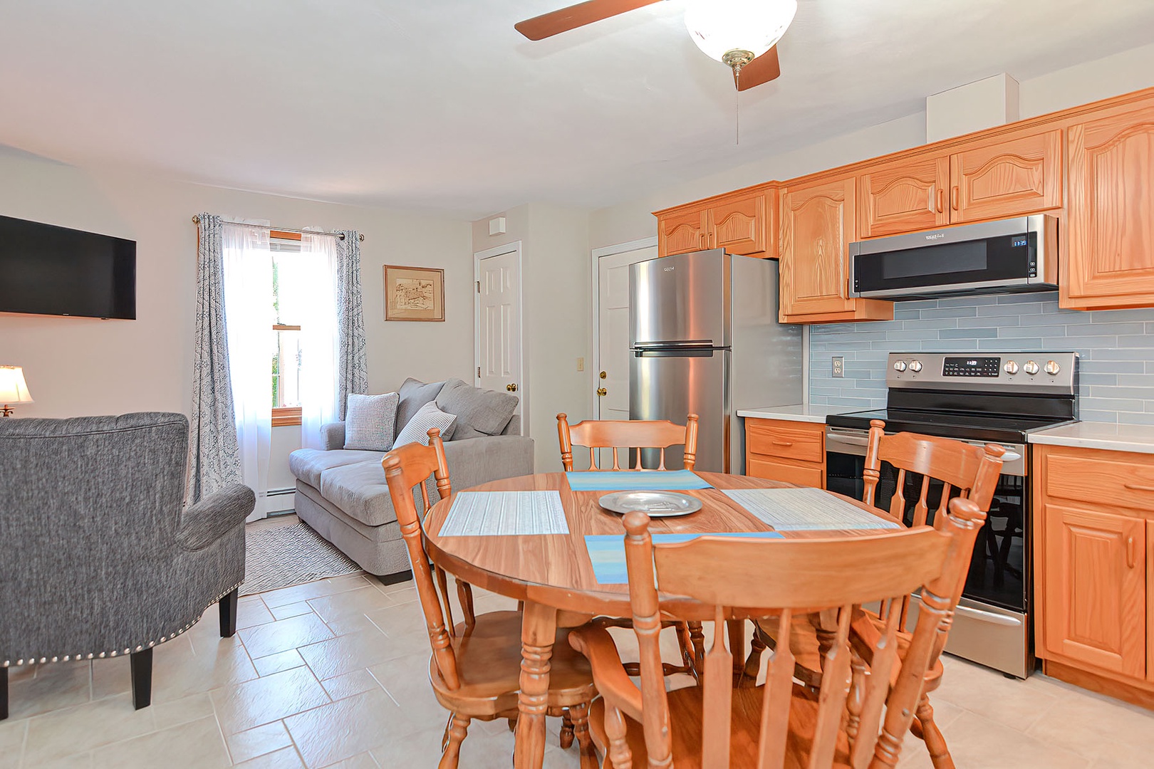 Enter into the open-plan kitchen and living area.