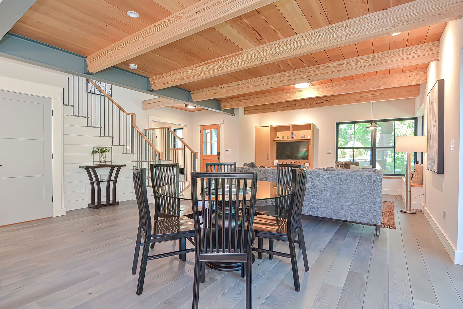 The dining table with a built-in lazy susan, seats 6.