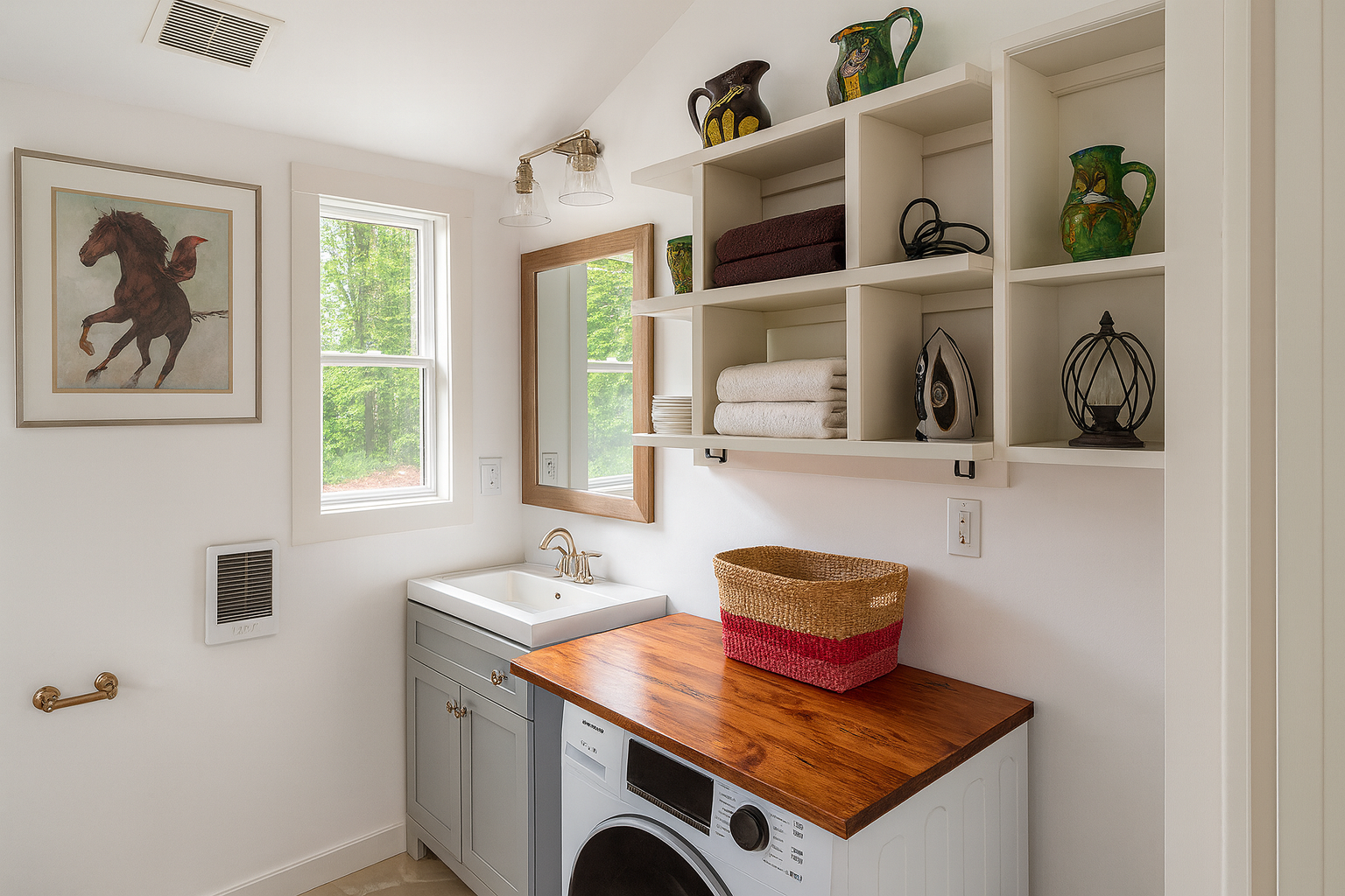 Bright, organized and clean laundry space.