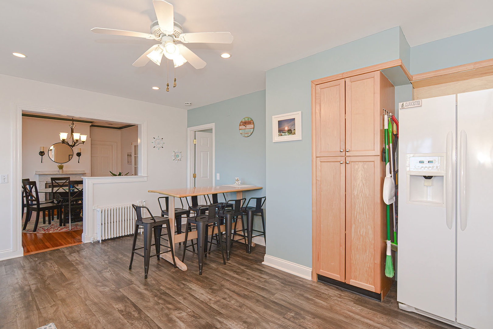 Barstool seating at the kitchen table.