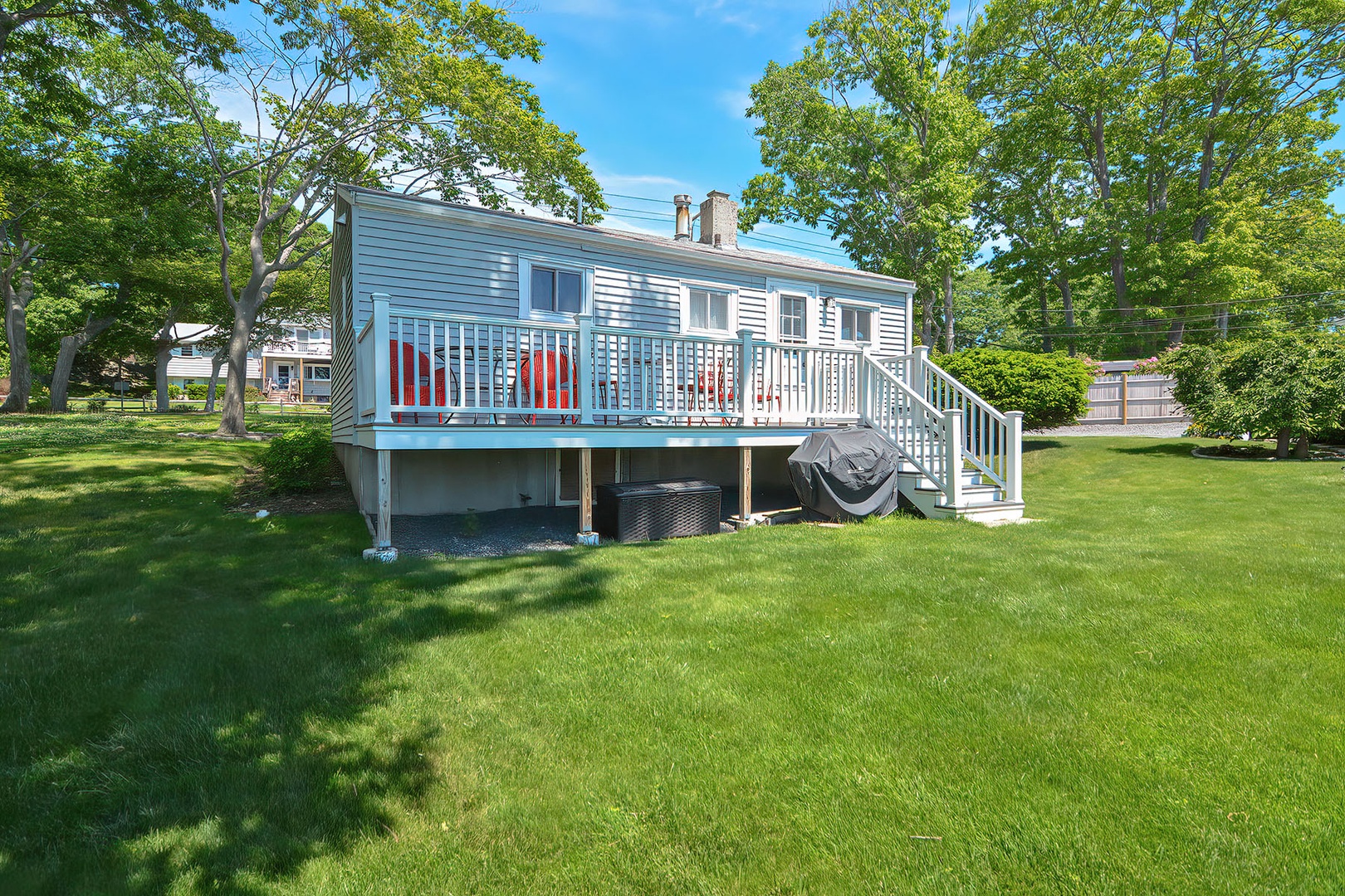 The deck offers both sun and shade.