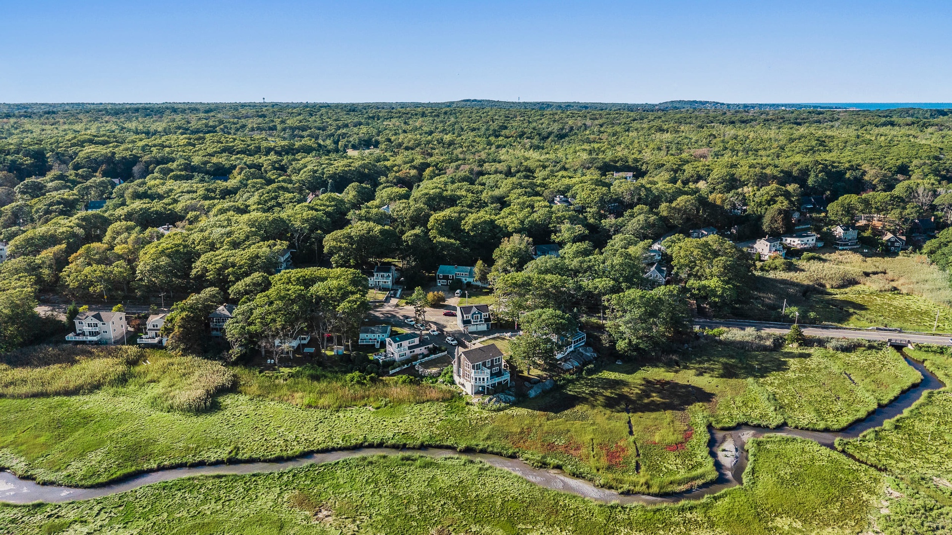 Aerial view of the house.