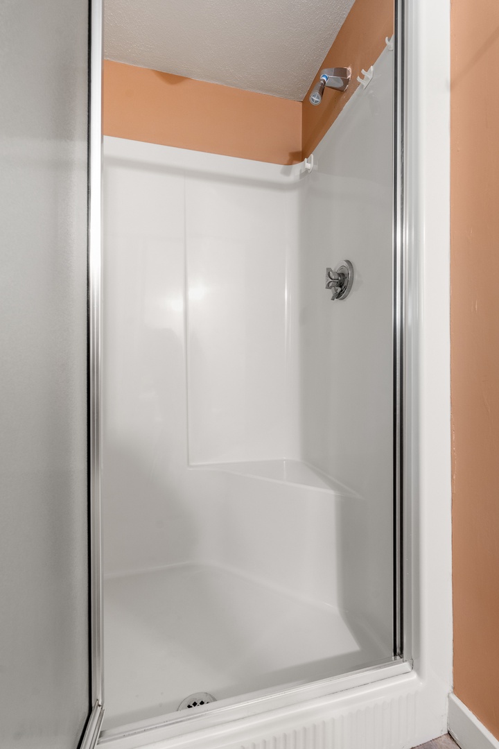 The shower in the first floor full-bathroom.