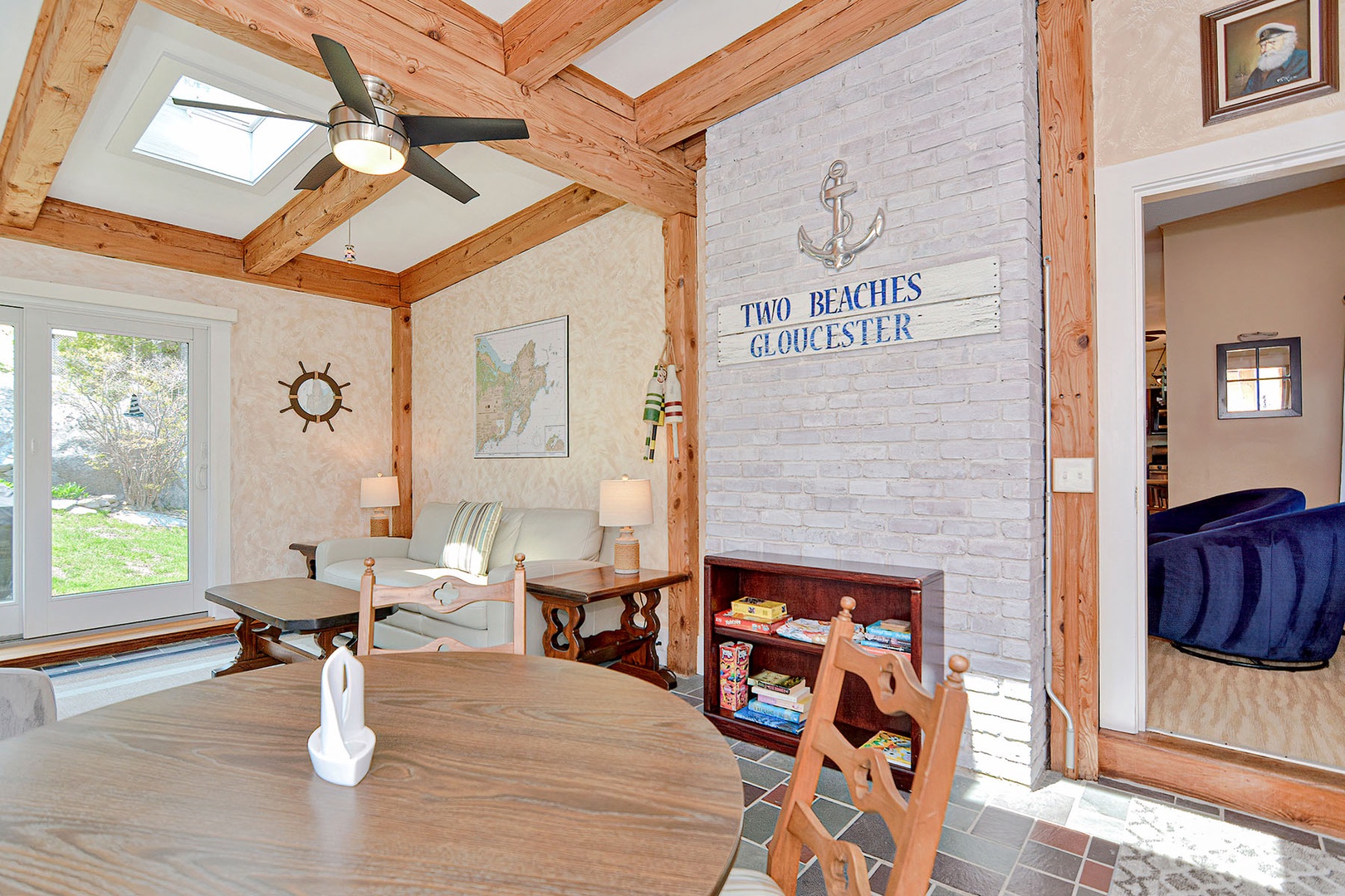 This bonus room is filled with light and a pull-out sofa for additional sleeping space.