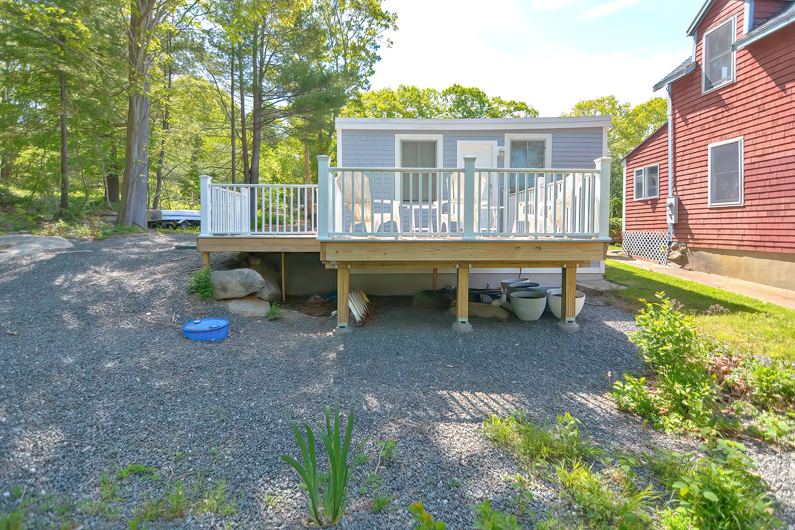 View of the deck from behind the house.