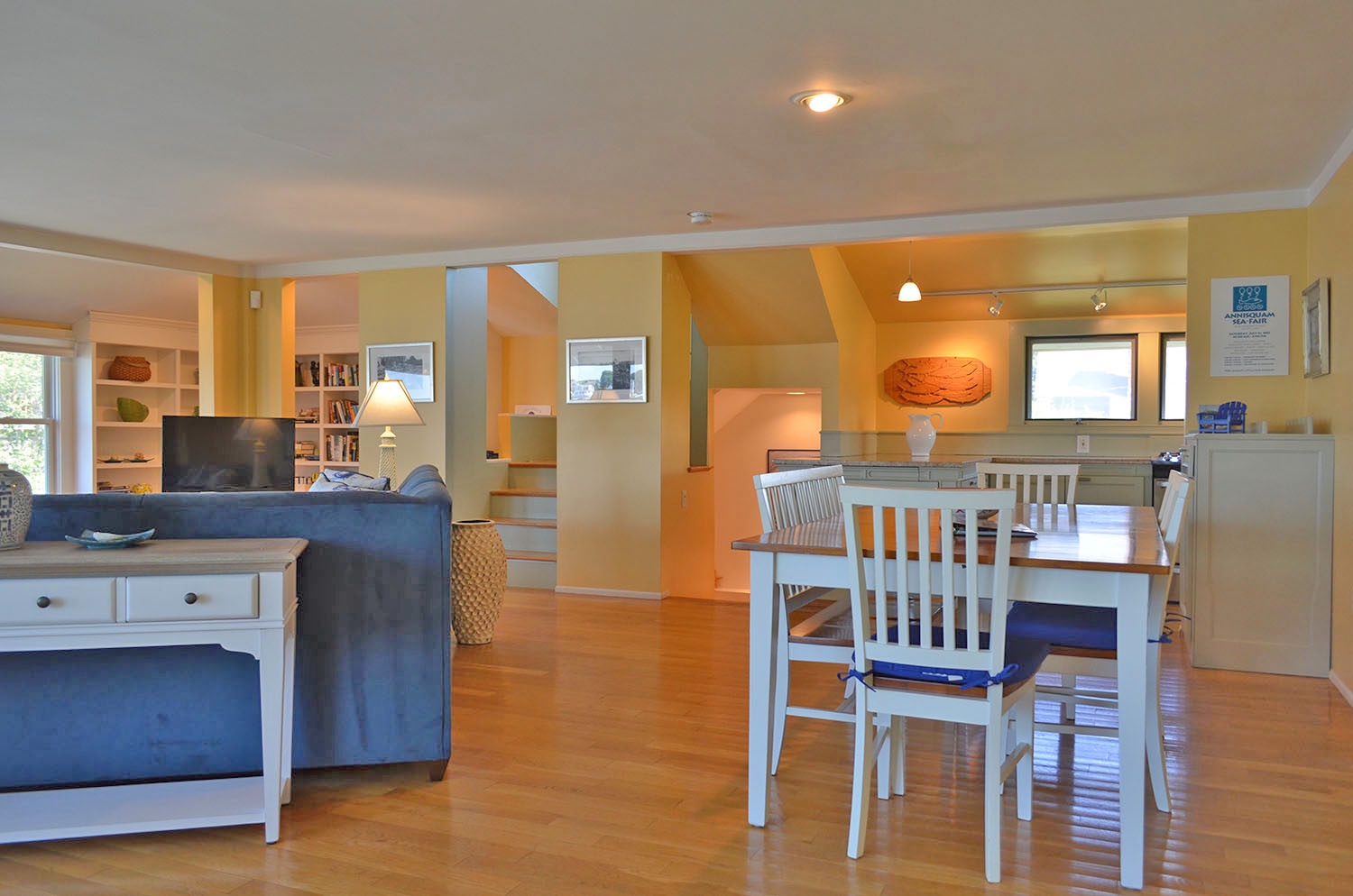 The large, open living room includes a dining area.